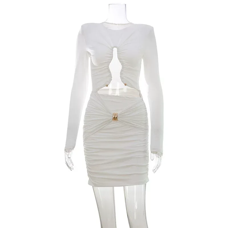 Fashionable Hollow Out Bodycon Dress Elegant Pleated Design Chic Evening Wear Wholesale Availabl