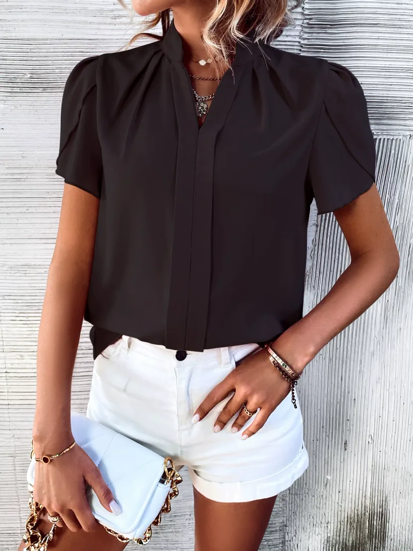 Casual Loose Fit Short Sleeve Solid Color Shirt Spring Summer Essential for Women Wholesale Avai