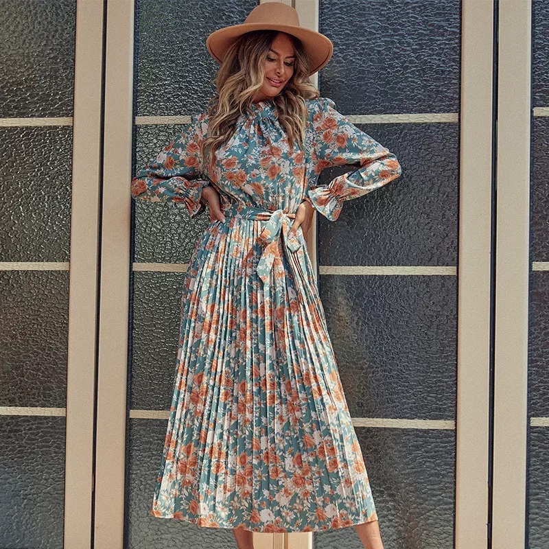 Long Sleeve Floral Maxi Dress Elegant Design Autumn Winter Style Perfect for Parties or Casual W