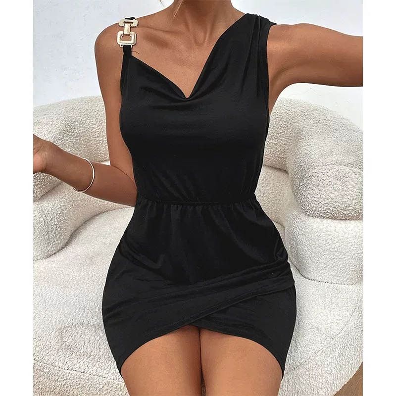 Summer Womens Dress Sleeveless Bodycon Black Elegant Style Perfect for Parties or Casual Outings