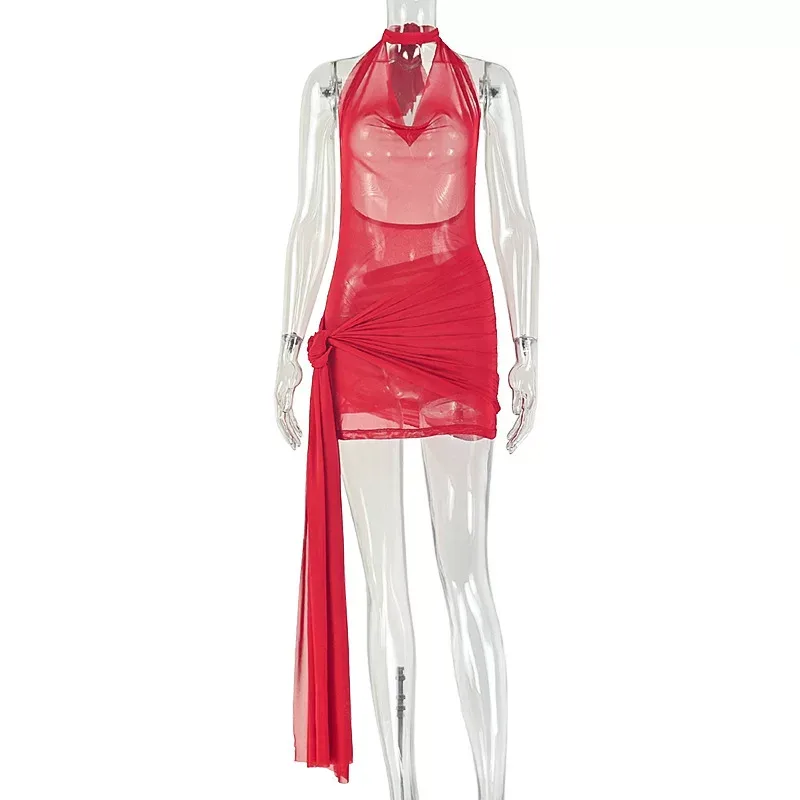 Fashionable Bodycon Mini Dress Sexy Tie Back Ruffled Neckline Slim Fit Perfect for Parties and N