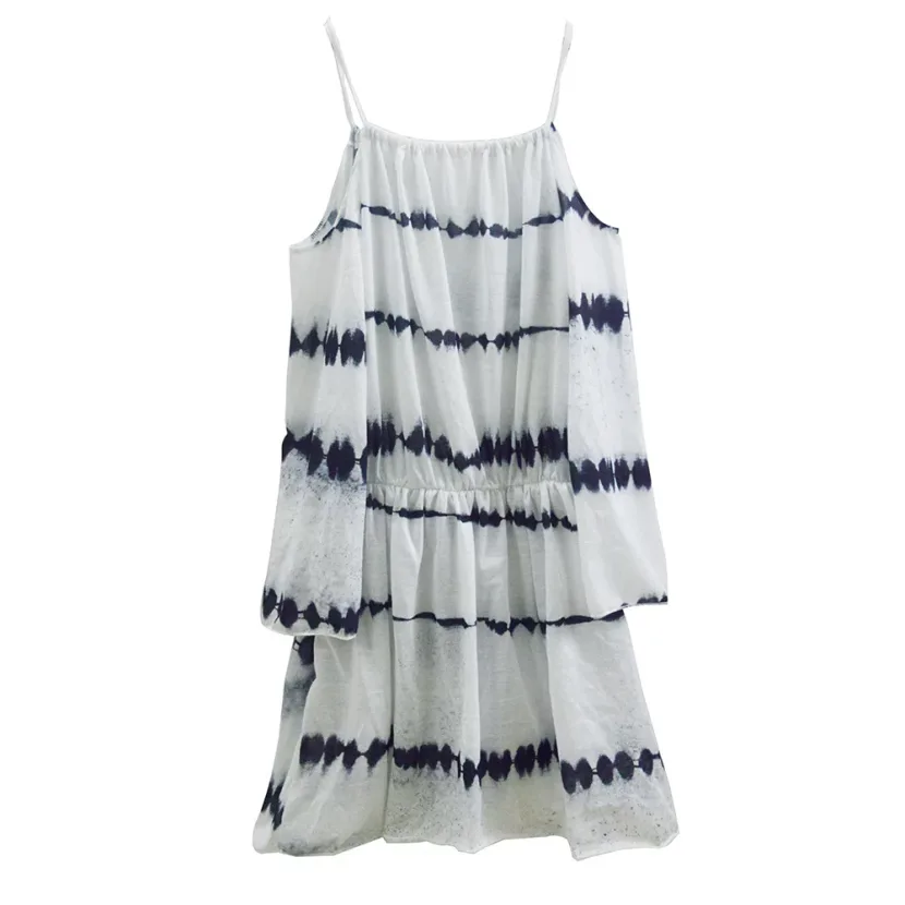 Womens Tie Dye Striped Dress Black and White Sleeveless Casual Summer Style Wholesale Available