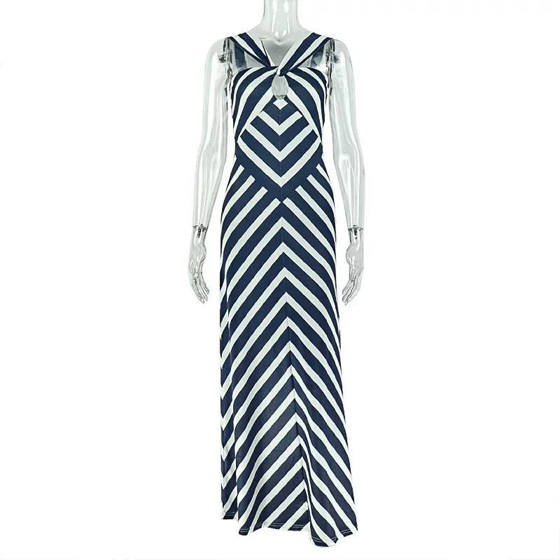 Zebra Print Maxi Dress V Neck Hollow Out Waist Cinching Elegant Casual Wear for Summer Wholesale