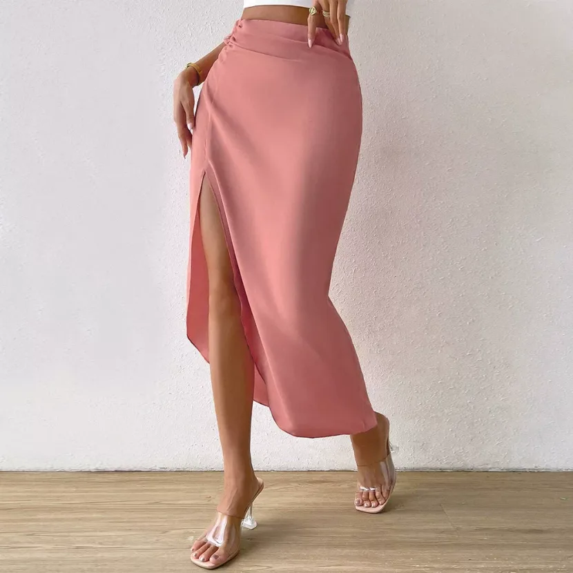 Pink Bodycon Skirt Sexy Split Design Elegant Style Perfect for Office Wear Available for Wholesa