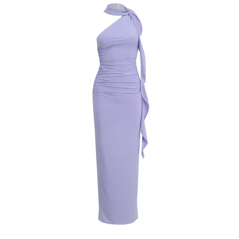 One Shoulder Backless Bodycon Dress Elegant High Waist Flowing Ribbons Chic Style Perfect for Pa