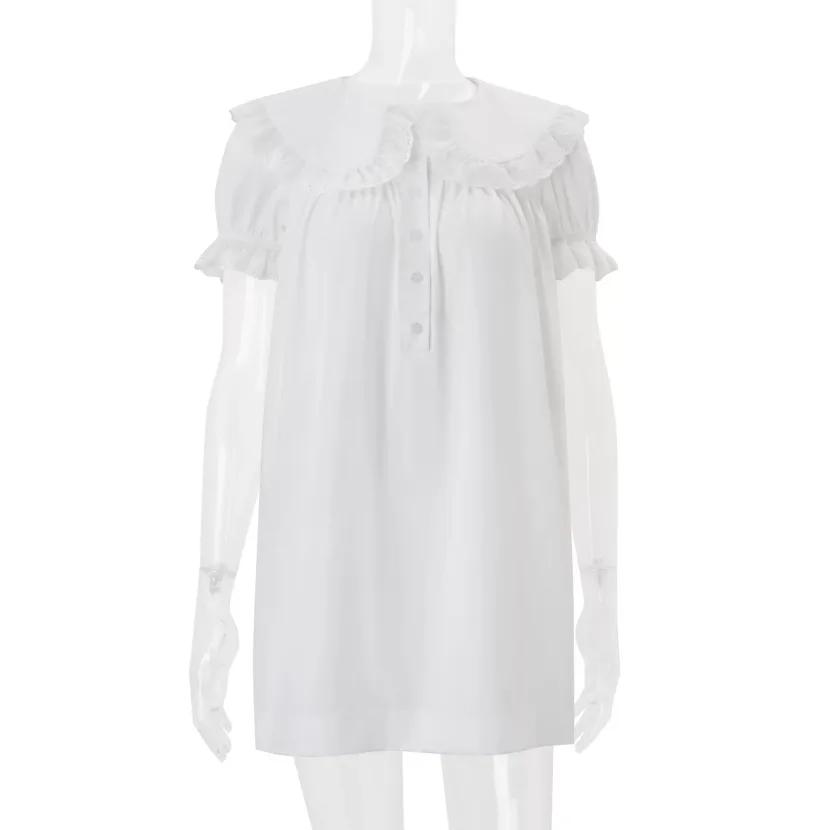 Womens Summer Dress Elegant Slim Fit Loose Puff Sleeve Ruffle Hem White custom packaging