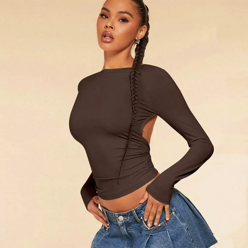 Sexy Backless Crop T Shirt Spring Summer Style European and American Design Comfortable Fabric W