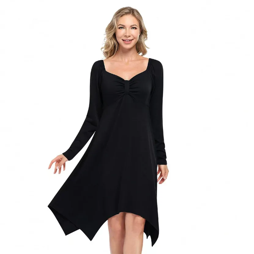 Casual High Waisted Midi Dress Simple Design Irregular Hem Versatile for Spring Summer Perfect f