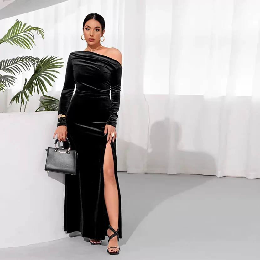 Elegant Off Shoulder Maxi Dress Sexy Chic Spring Summer High Slit Perfect for Parties and Events