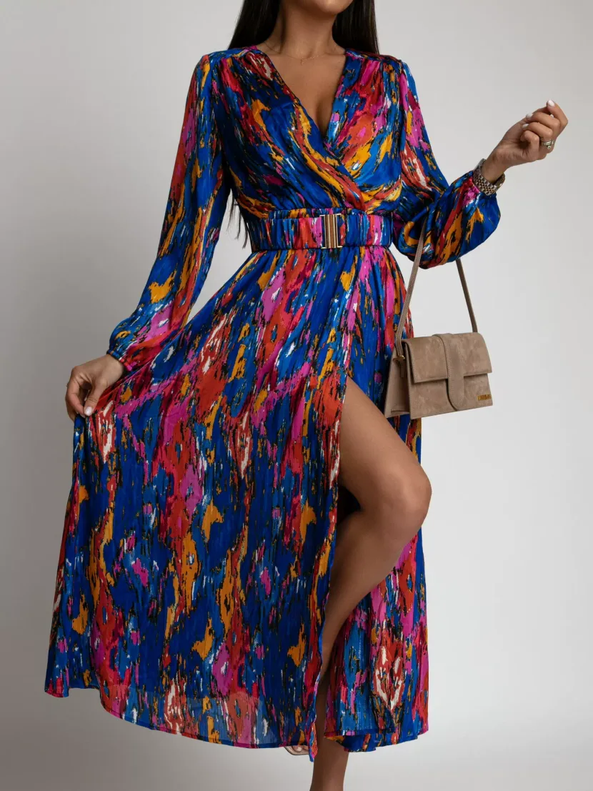 Floral Print Belted Dress Stylish Design Comfortable Fit Versatile for Casual or Formal Occasion