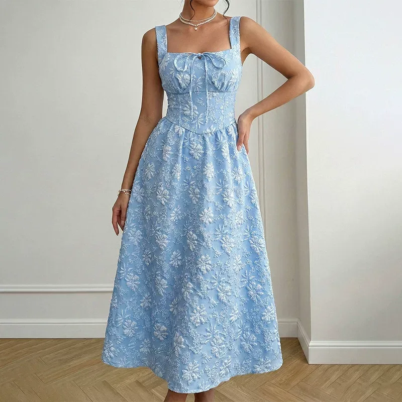 Floral A Line Dress Sweet and Fresh Design Sleeveless Waist Defined Summer Style Wholesale Avail