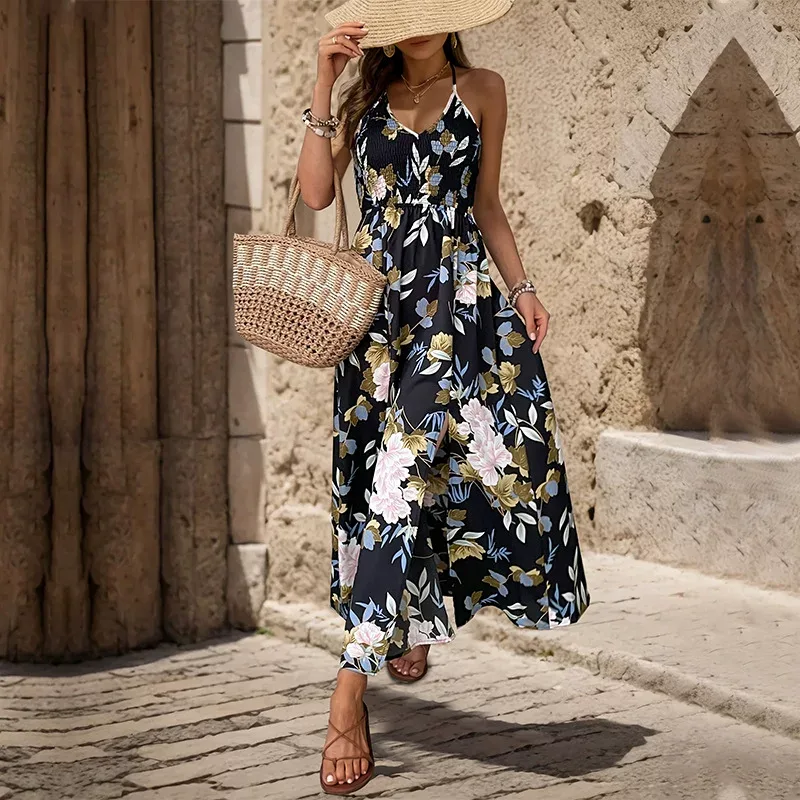 Floral Maxi Dress Elegant Casual Sleeveless Lightweight Fabric Perfect for Vacation or Summer Ev