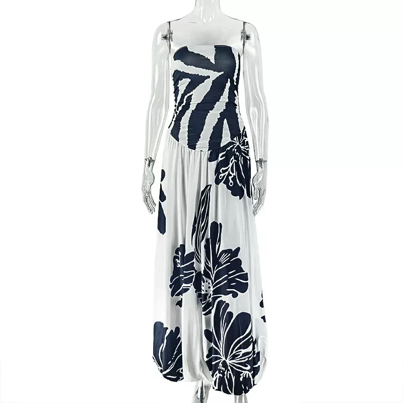 Color Block A Line Dress Black and White Print Off Shoulder Neckline Casual Style Wholesale Avai