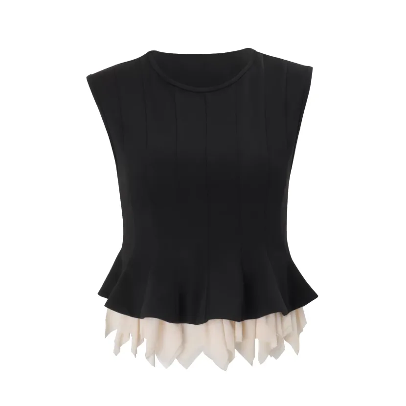 Sleeveless Ruffled Peplum Top and Long Skirt Set Elegant Design Waist Defining Fit Vintage Style