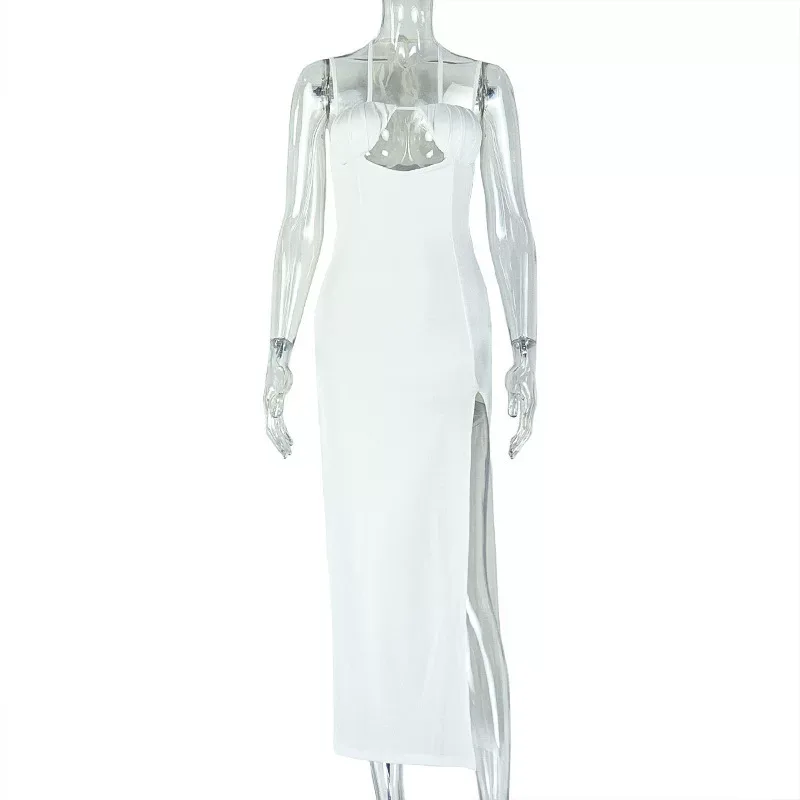 Bodycon Halter Dress Solid Color Asymmetrical Hem High Slit Chic Evening Wear for Women Wholesal
