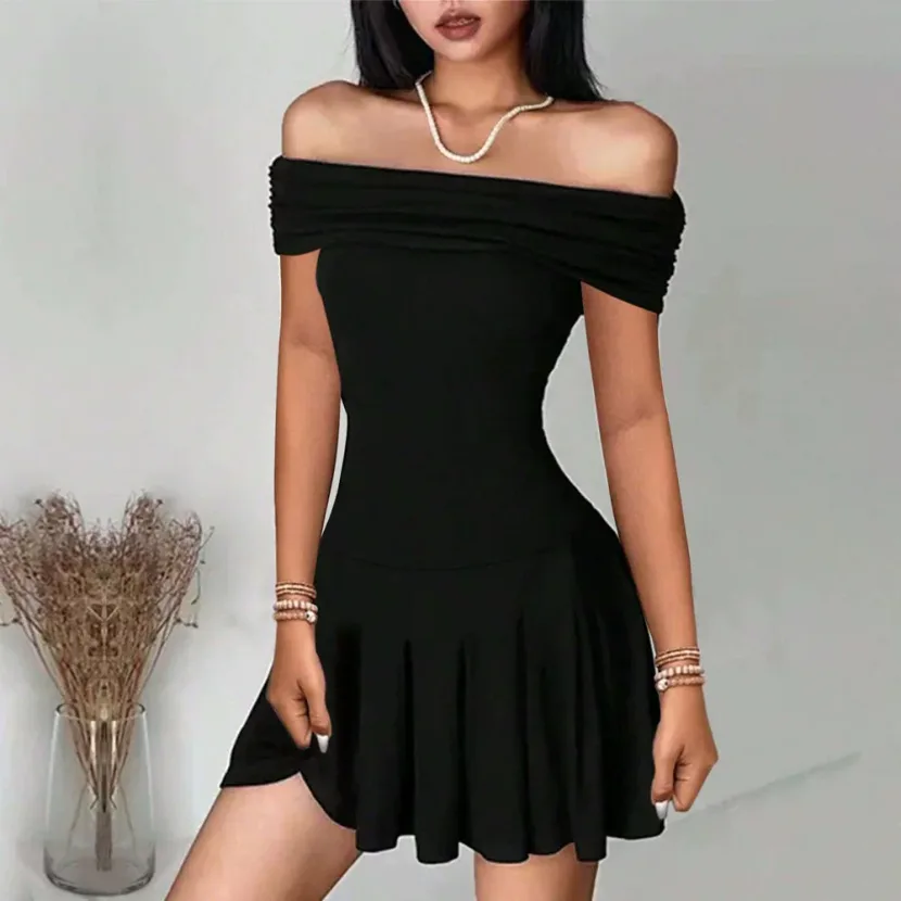 Summer Womens Dress Off Shoulder High Waisted Short Skirt Elegant Design Perfect for Casual Outi