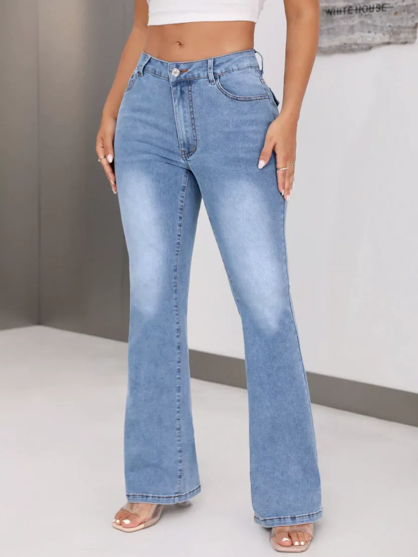 High Waisted Womens Casual Straight Leg Jeans Slim Fit High Stretch Comfortable Fabric Perfect f