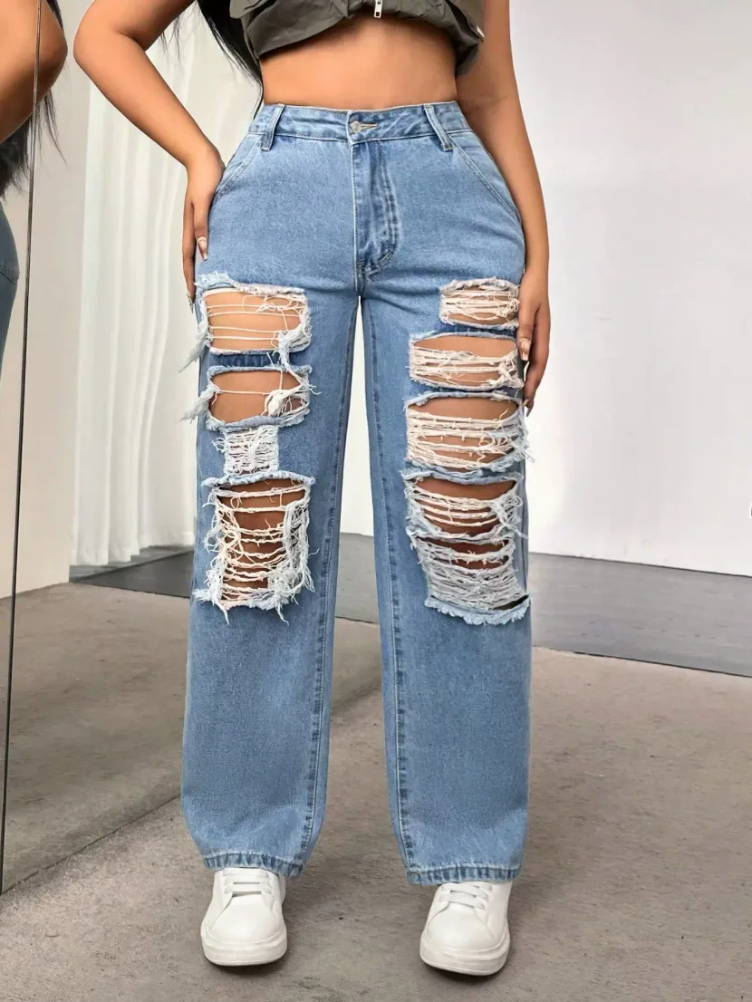 Fashionable Ripped Denim Jeans for Women Casual Style Trendy Design Comfortable Fit Available fo