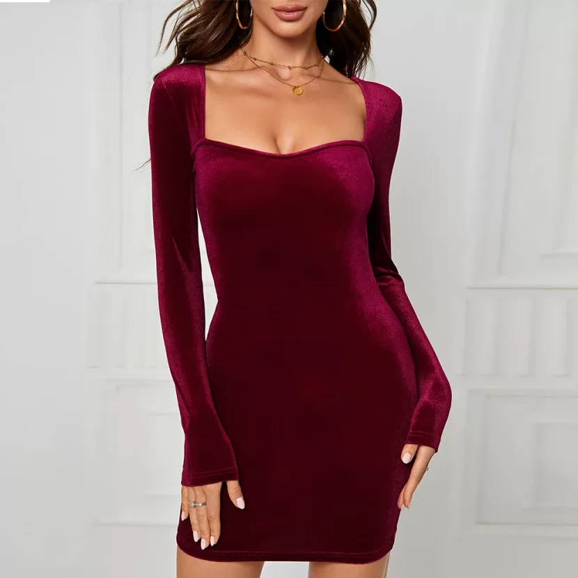 Velvet Bodycon Mini Dress Slimming Fit Waist Cinching Elegant Gold Lurex Perfect for Parties and
