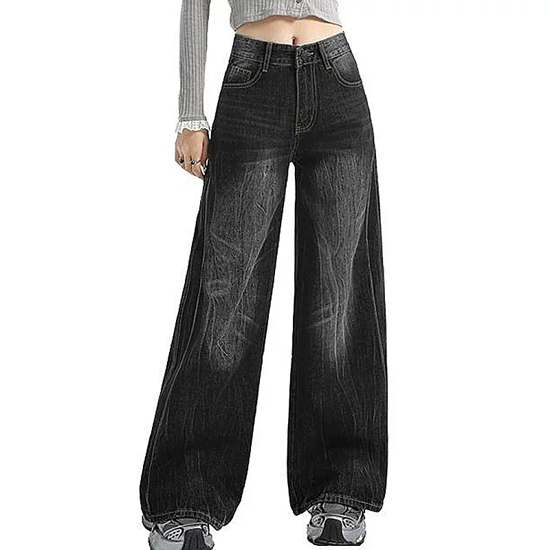 High Waisted Wide Leg Jeans Loose Fit Straight Cut Denim Fabric Casual Wear for Women Ready to S