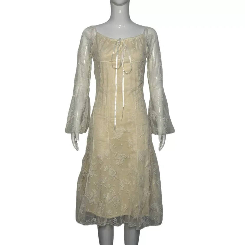 Lace V Neck Hollow Out Dress Elegant Fit Spring Summer Style Slimming Design Wholesale Available
