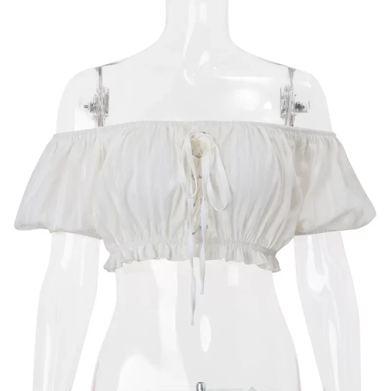 Off Shoulder Ruffled Top Sexy Sweet Puff Sleeve Spring Summer Fashion Wholesale Available OEM OD