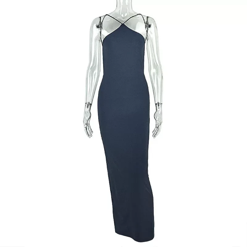 Slim Fit Solid Color Halter Neck Backless Dress Sexy Low Waist Elegant Style Perfect for Parties