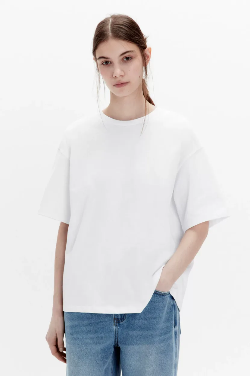 Womens 100 Cotton Solid Color T Shirt Round Neck Short Sleeve Versatile Style Spring Summer Coll