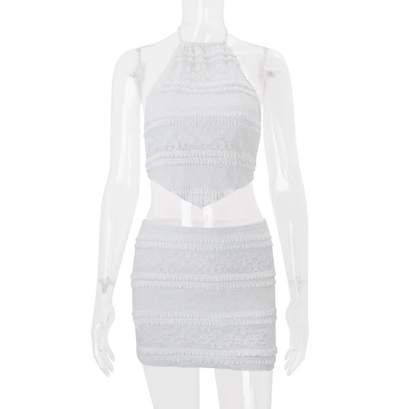 Summer Womens Crop Top and Bodycon Skirt Set Irregular Hem Halter Neck Slim Fit Casual Party Wea