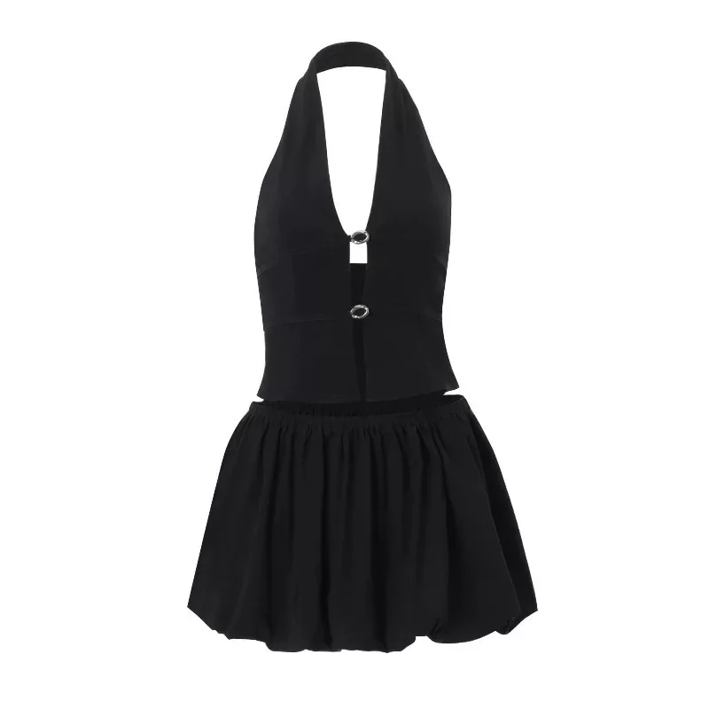 Sexy Deep V Neck Halter Top and Tulip Skirt Set Autumn Collection Chic Casual Wear for Women Who