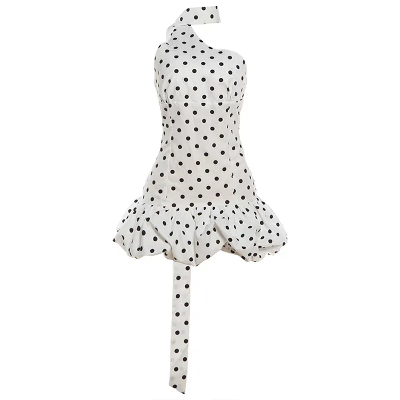Summer Womens Dress Stylish Off Shoulder Polka Dot Print Flattering Fit Puff Skirt Casual Party