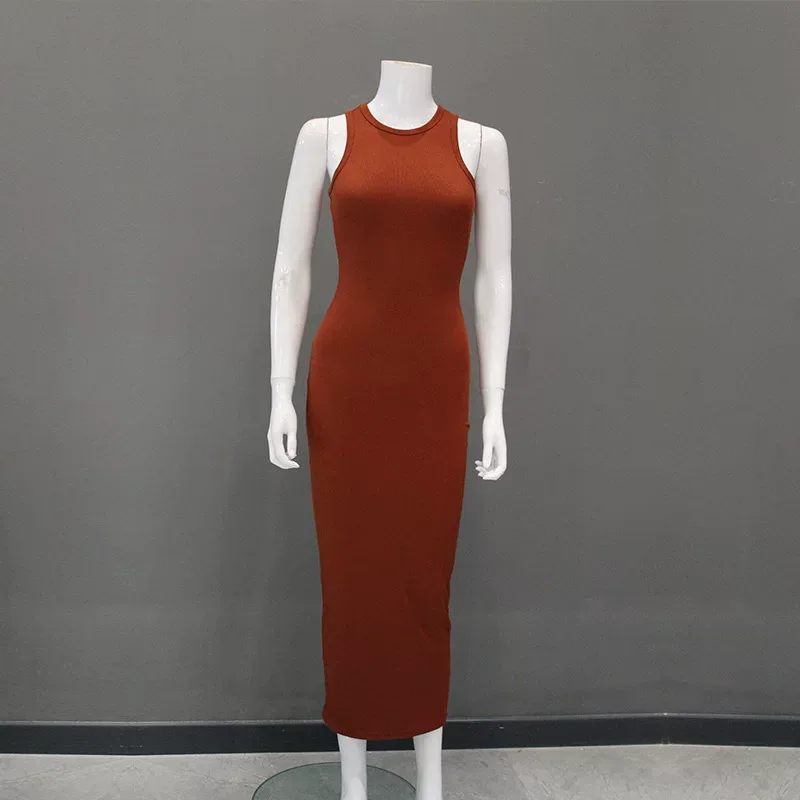 Womens Fashion Sleeveless Bodycon Dress Round Neck Elegant Fit Color Block Design Perfect for Pa
