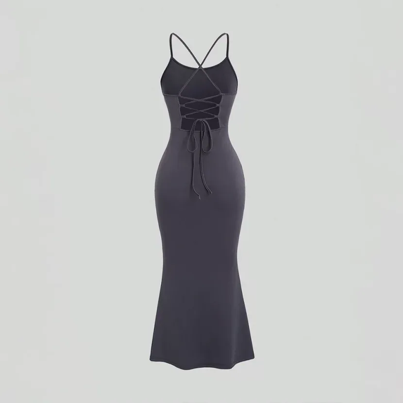 Cross Back Bodycon Dress Sexy Mermaid Hem Spaghetti Straps Summer Style Wholesale Available OEM