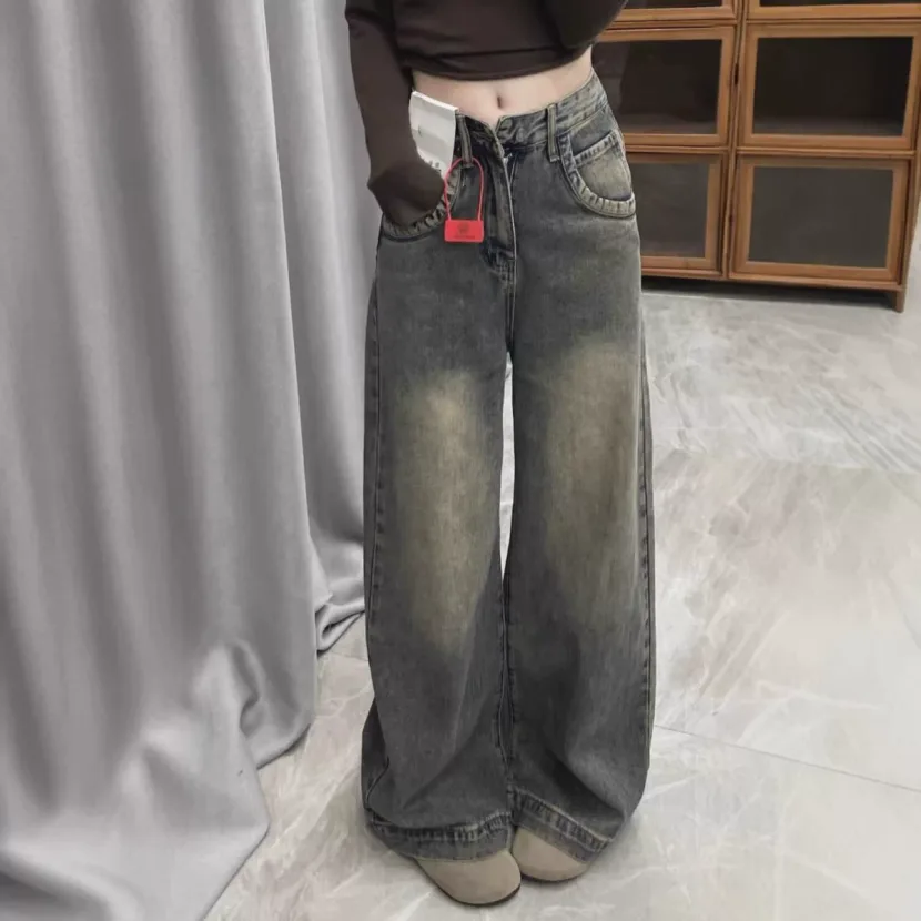 High Waisted Wide Leg Jeans for Women Vintage Style Loose Fit Flattering Draping Casual Spring a