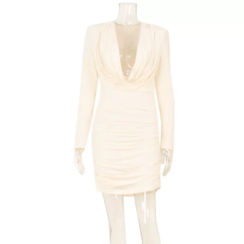 Elegant Womens Bodycon Dress Low V Neck Waist Defining Solid Color Office Wear Chic Style Wholes