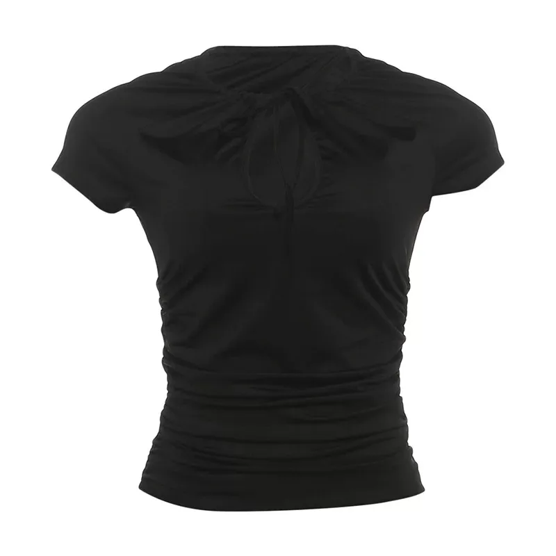 Casual Slim Fit Short Sleeve Top for Women Sexy Lace Up Design Summer Fashion Wholesale Availabl