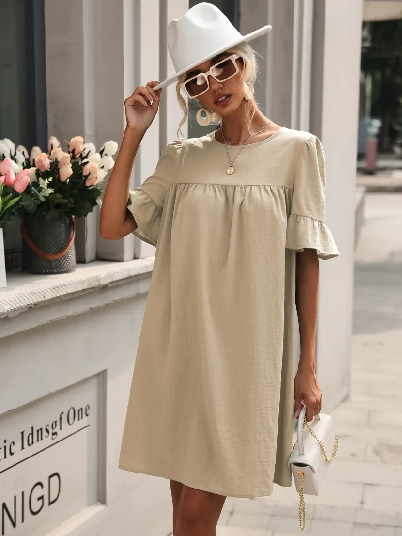 Casual Loose Fit Bell Sleeve Dress Fashionable Design European and American Style Perfect for Ev