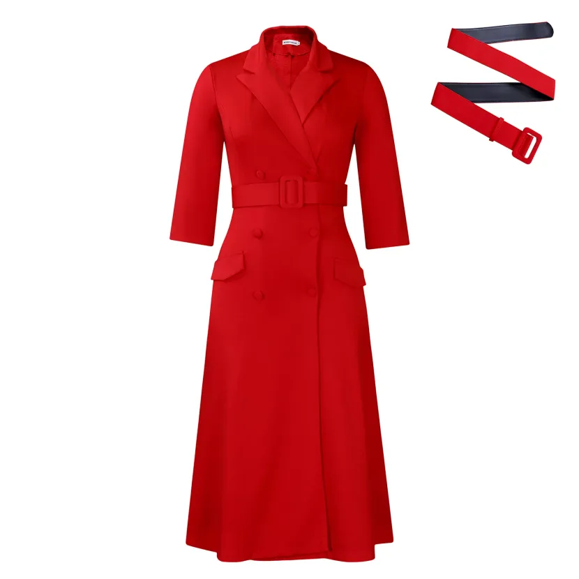 Double Breasted Blazer Dress Elegant Solid Color Mid Length Fashionable Design Perfect for Offic