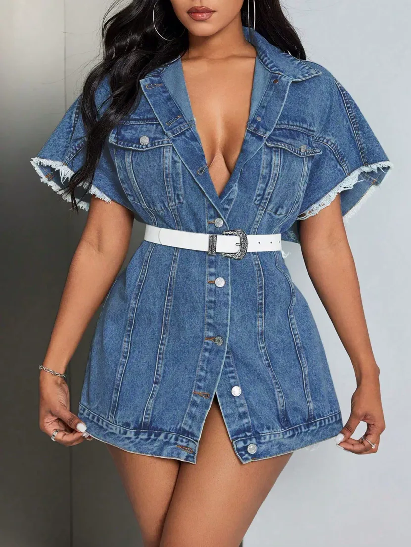 Womens Vintage Frayed Denim Jacket Stylish Casual Lightweight Perfect for Spring and Autumn Whol