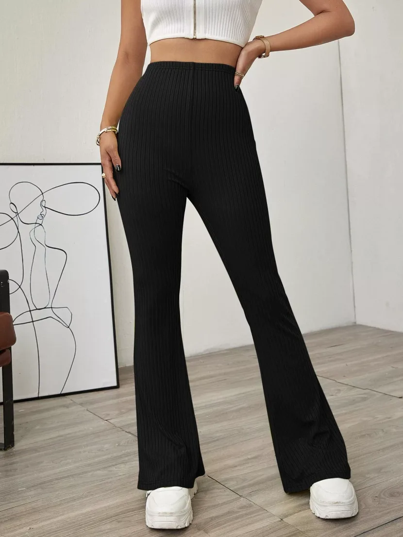 High Waisted Knit Flare Pants Slim Fit Comfortable Lightweight Spring Summer Casual Wear Wholesa
