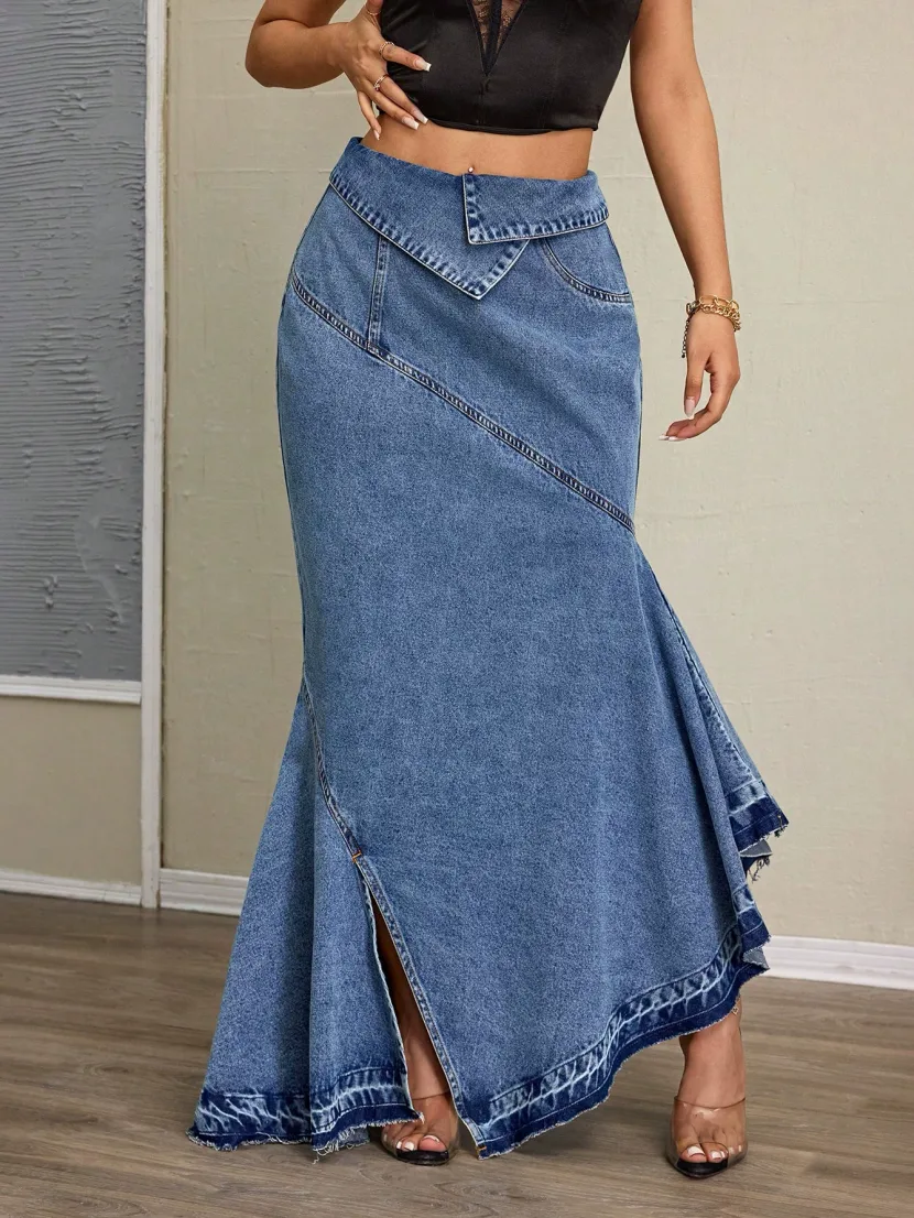 Slim Fit Long Denim Mermaid Skirt High Waist Butt Lifting Elegant Design Perfect for Casual and