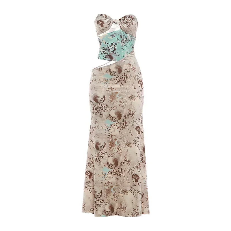 Summer Womens Dress Fashionable Floral Print Unique Patchwork Sexy Hollow Out Bodycon Fit Perfec