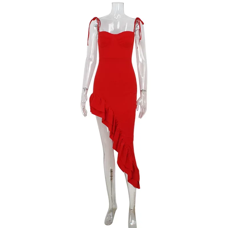 French Style Strapless Dress Spring Collection Irregular Hem Ruffle Details Elegant Design Perfe