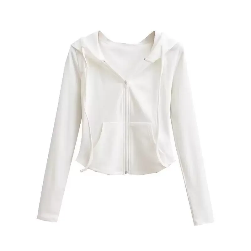 Hooded Cardigan Sweatshirt for Women Slim Fit Long Sleeve Short Length Soft Fabric Casual Wear for Spring and Autumn
