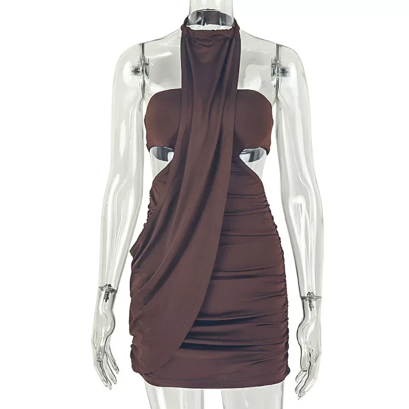 Bodycon Halter Mini Dress Slim Fit Solid Color Sexy Style Perfect for Parties and Night Out Wholesale Available