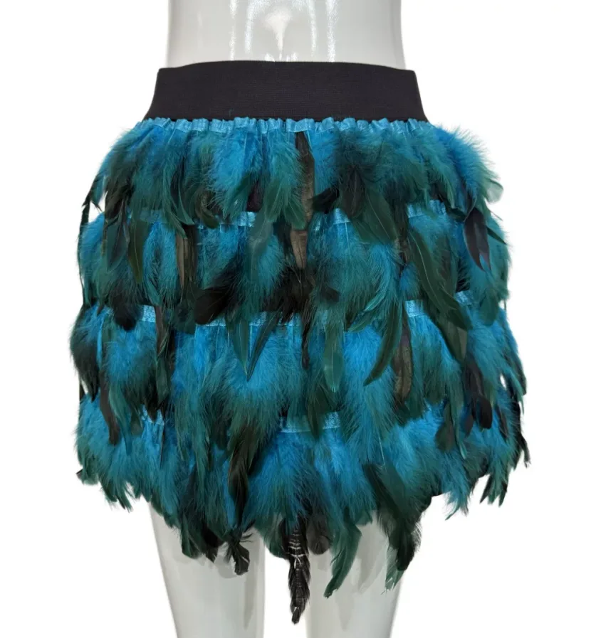 Color Block Feathered Midi Skirt Elastic Waist A Line Irregular Hem Summer Fashion for Women Who