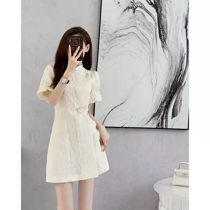 Chic French Style Womens Dress Elegant Design Spring Summer Collection Available in White Wholesale Sizes S to XL