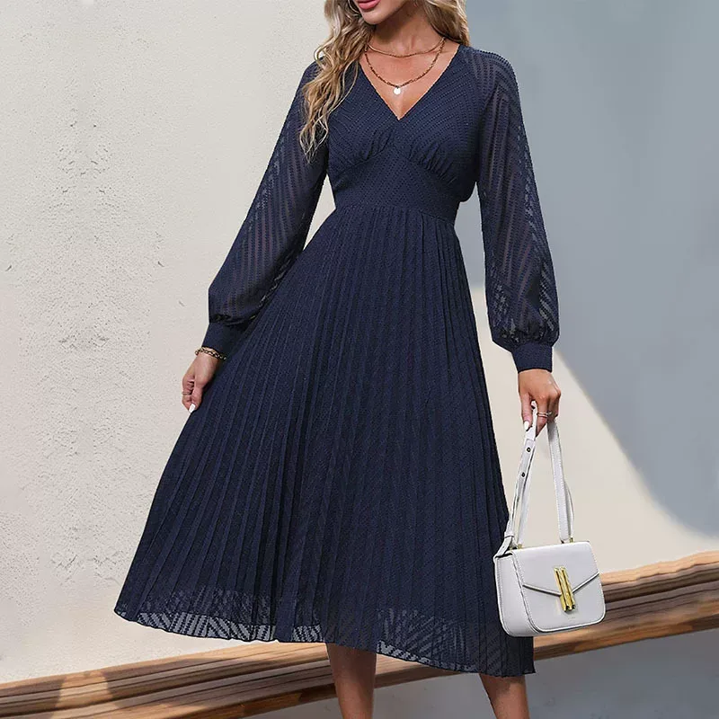 Womens Long Sleeve Solid Color Dress Elegant Design Autumn Collection High Quality Fabric Wholes