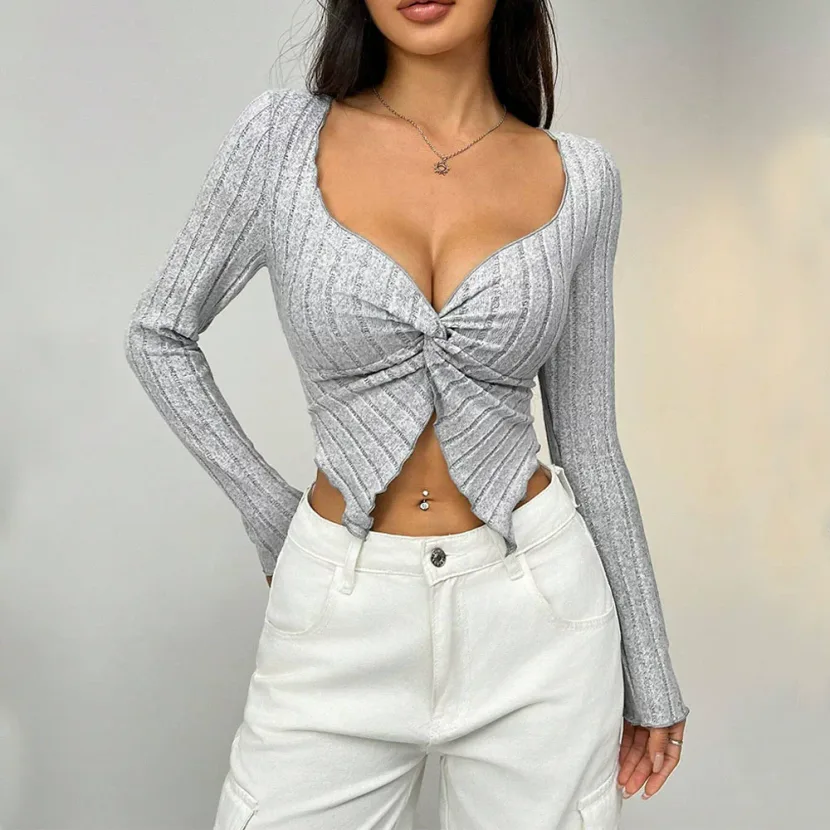 Slim Fit Cropped T Shirt Sexy Design Short Sleeve Lightweight Fabric Spring Summer Casual Wear W