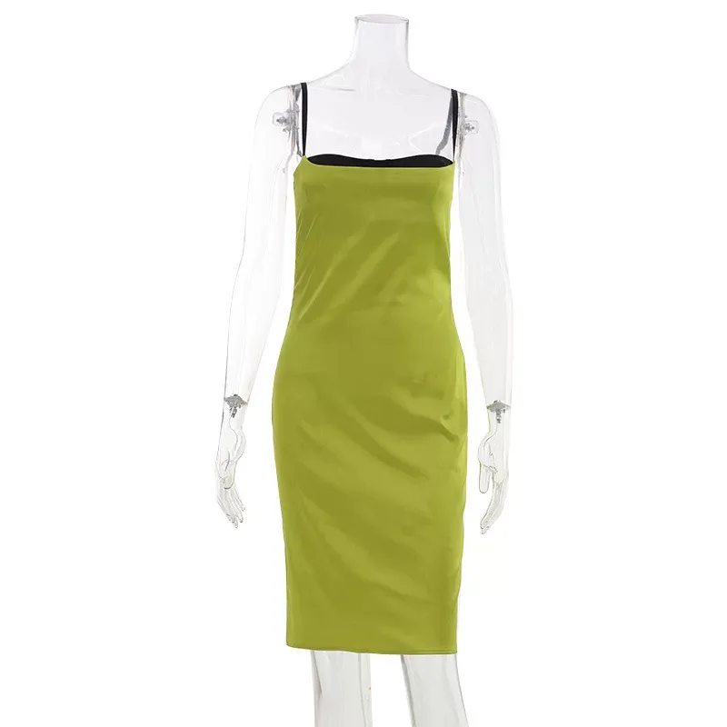 Elegant Green Satin Color Block Strapless Dress High Quality Fabric Chic Design Perfect for Part